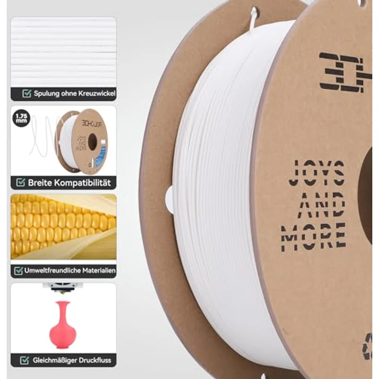 3DHoJor Matte PLA Filament Milchweiß, 4KG, 1.75mm, hohe Zähigkeit und verbesserte Haftung – Bild 5