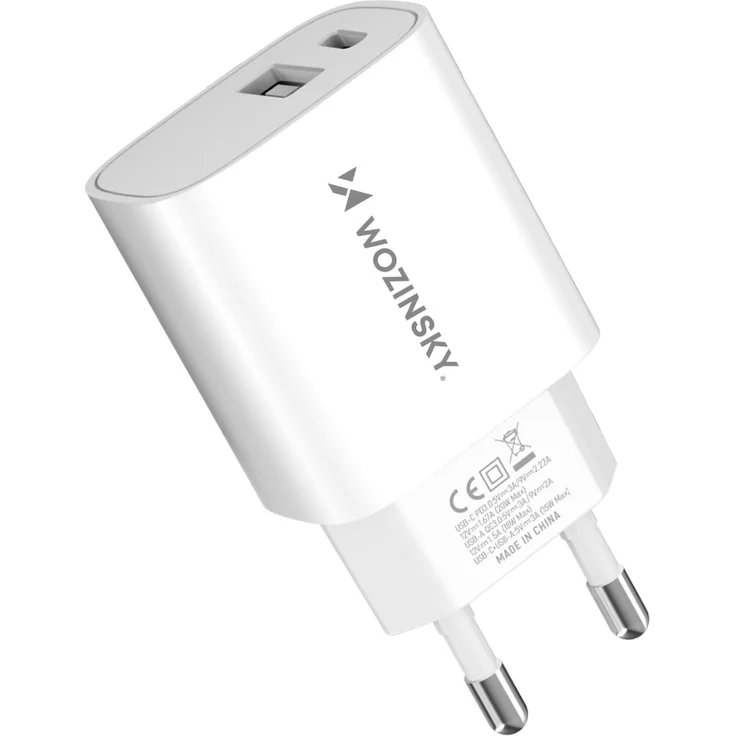 WOZINSKY WGWCW USB-A USB-C 20W Wandladegerät – Weiß, Schnellladefunktion, kompakt und zuverlässig