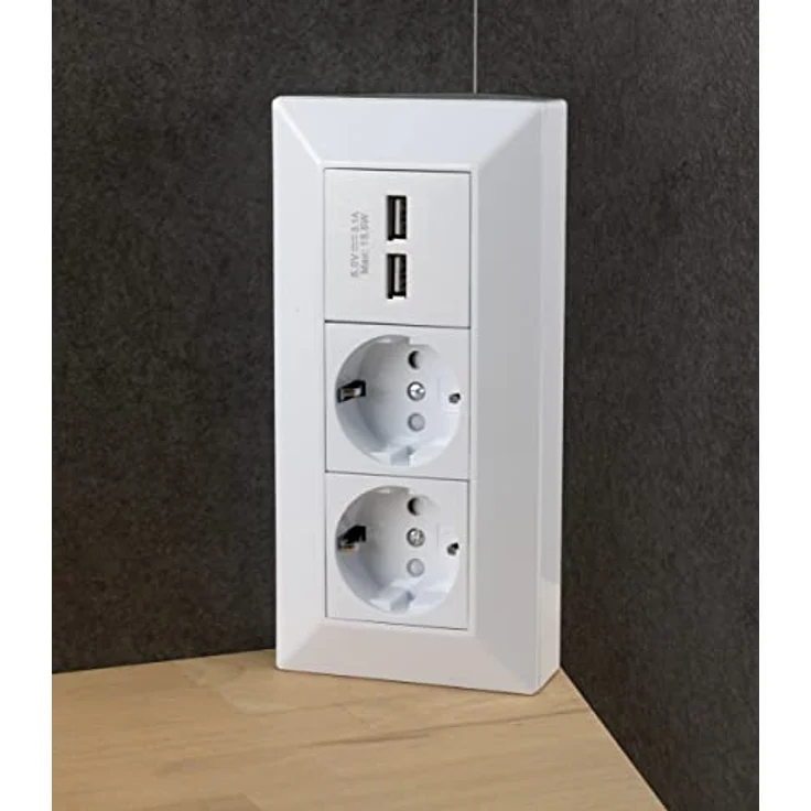ChiliTec Steckdosenblock Ecksteckdose 2-Fach Schutzkontaktsteckdose 2X USB-A 3,1A Weiß, Tischsteckdose mit erhöhtem Berührungsschutz und praktischem 90° Winkel – Bild 5