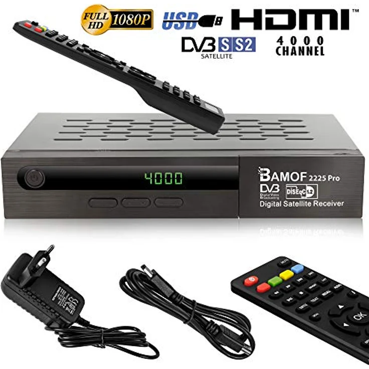Bamof 2225 PRO Sat Receiver Digitaler Satelliten Receiver- (HDTV, DVB-S /DVB-S2, HDMI, SCART , 2X USB , Full HD 1080p ) [Vorprogrammiert für Astra, Hotbird und Türksat] + HDMI Kabel – Bild 3
