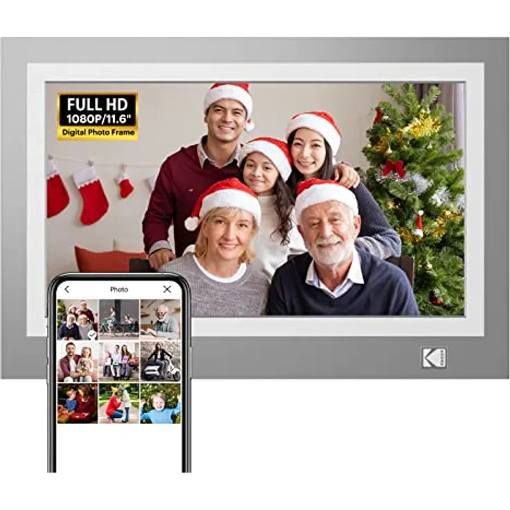 KODAK Digitaler WLAN-Bilderrahmen KPF-11.6, 29,5 cm (11,6 Zoll) HD-Touchscreen, 1366 x 768, 32 GB Speicher, App-Funktion für Foto- und Video-Sharing