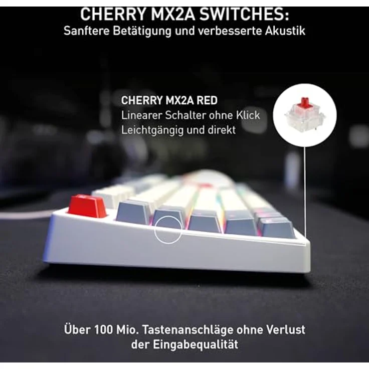 CHERRY XTRFY K4V2 TKL, Mechanische Gaming-Tastatur ohne Nummernblock, RGB-Beleuchtung, MX2A RED Switches, Retro - Deutsches Layout (QWERTZ) – Bild 3