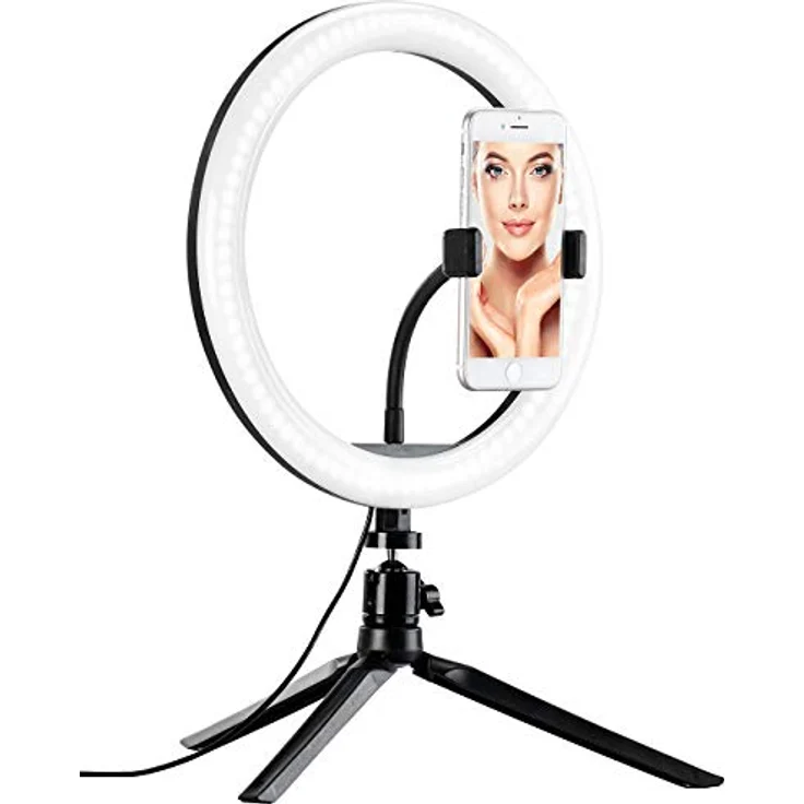 Somikon Ring Light Profi LED-Ringlicht, Ø 10" / 26 cm, Fernauslöser & Smartphone-Halter (schwarz) – Bild 3