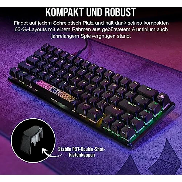 Corsair K65 PRO Mini RGB 65% Optisch Mechanische Gaming Tastatur - OPX Schalter - PBT Double-Shot Keycaps - iCUE-Kompatibel - QWERTZ DE Layout - Schwarz – Bild 3
