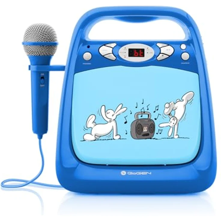 GoGen Bob und Bobek CD KARAOKE, Kompaktanlage mit Bluetooth, USB-Eingang, Mikrofon, blau – Bild 2