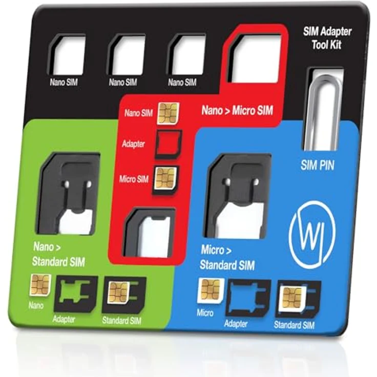 Wicked Chili 8in1 Multi Sim-Card Tool für alle Sim-Karte, mit 3 SIM-Adaptern, Aufbewahrungsfach für 3 Nano und 1 Micro SIM-Karte und SIM-Nadel, Travel Kit im Kreditkartenformat – Bild 2