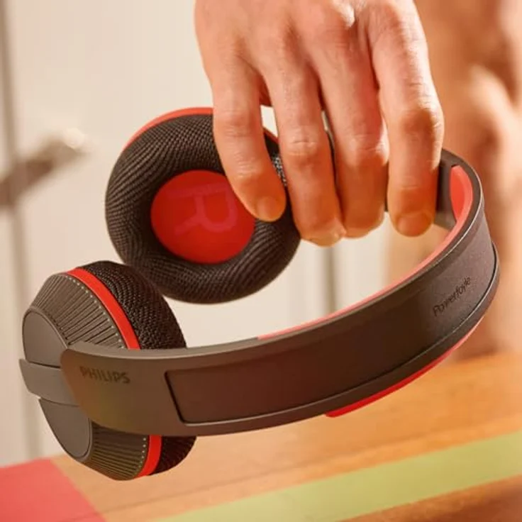 PHILIPS TAA6219BK 6000 Serie Over-Ear Solarbetriebene Selbstladende Sport-Bluetooth-Kopfhörer, 80 Stunden Akkureserve, Ideal für Workouts, Laufen und andere Sportarten - Schwarz und Rot – Bild 2