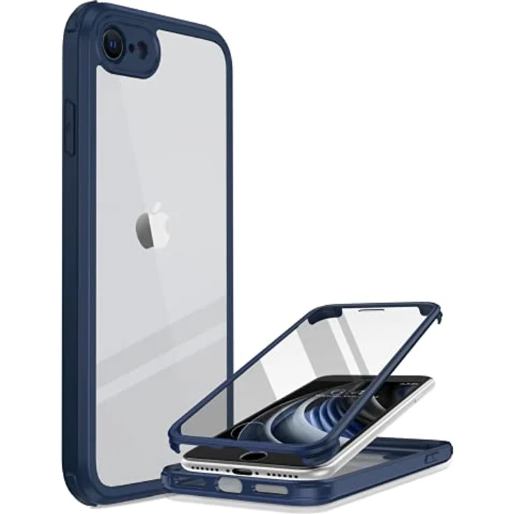 Miracase 360 Grad Hülle kompatibel mit iPhone SE 2022/SE 2020/iPhone 8, Ganzkörper Schutzhülle mit integriertem Glas Displayschutz, stoßfest, Blau – Bild 1