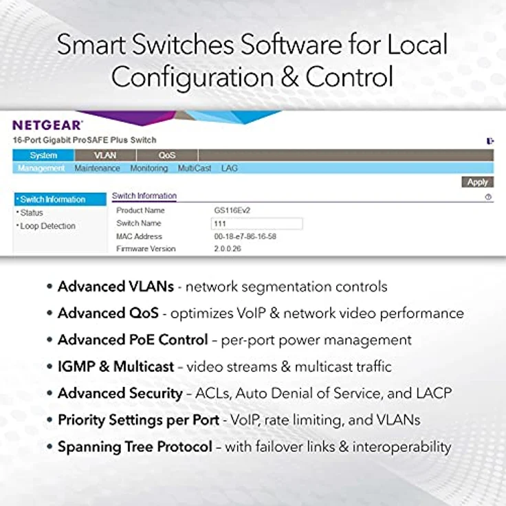 NETGEAR PoE Switch 24 Port (GS724TP V3), Gigabit PoE+ Smart Managed Switch 19 Zoll, 24x PoE+ 190W, 2X 1G-SFP, Desktop oder Rack-Montage, ProSAFE Lifetime-Garantie – Bild 3