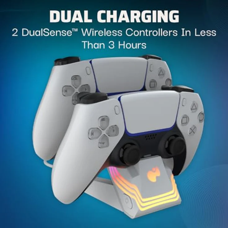 PDP LLC PlayStation 5 White Afterglow™ Wave Dual Charger, Ladestation mit RGB-Beleuchtung und App-Steuerung, Weiß – Bild 2