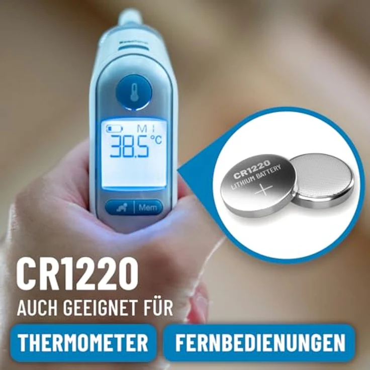ABSINA CR1220 Knopfzelle 3V Lithium, 5er Pack - auslaufsicher, lange Haltbarkeit, perfekt für Autoschlüssel, Uhren und medizinische Geräte – Bild 3