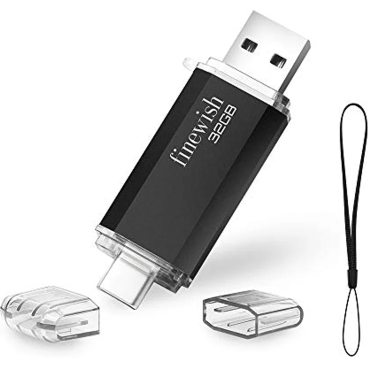 Geweo Type C USB Stick 32GB, 2-in-1 OTG USB 2.0 Flash Drive für MacBook Pro, Android-Handy, Laptop und Computer (Schwarz) – Bild 1