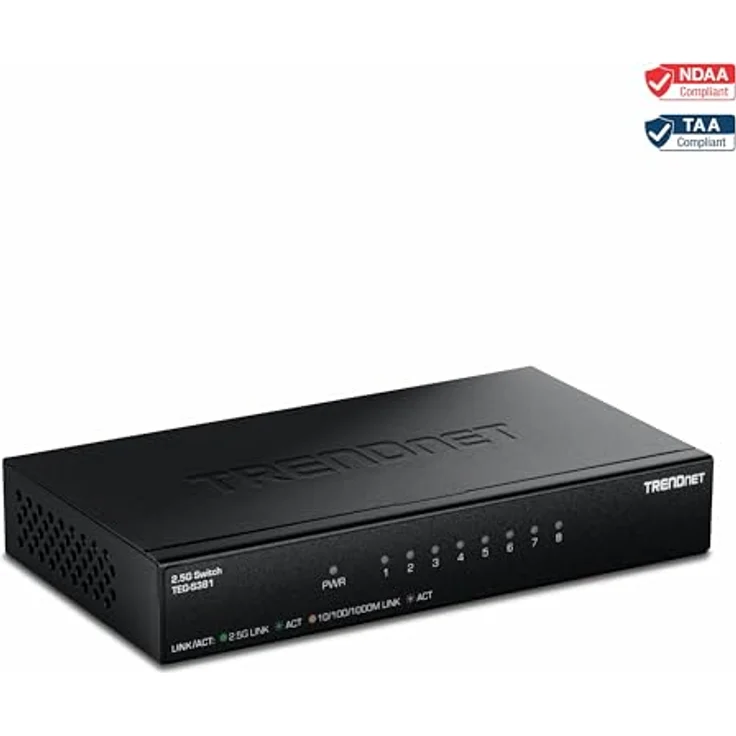 Trendnet TEG-S381, 8-Port 2.5G Netzwerk Switch mit 40 Gbit/s Switching-Kapazität, schwarzes Metallgehäuse, lüfterlos und wall-mountable – Bild 10