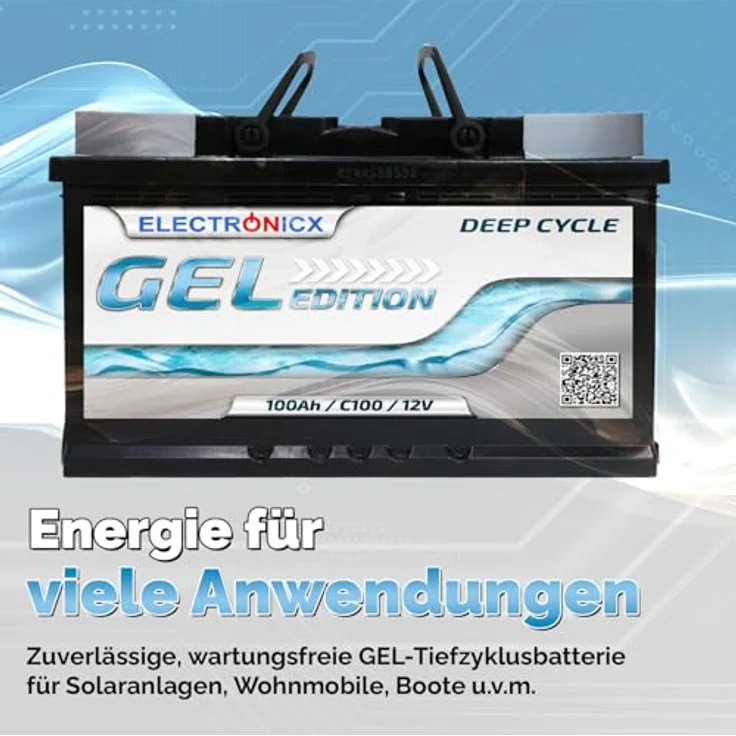 Electronicx GEL Batterie 100 AH 12V, wartungsfreie Versorgungsbatterie für Freizeit und Marine, temperaturrobust bis 60°C, kippbar bis 90° – Bild 3