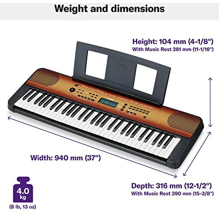 Yamaha PSR-E360MA, Home-Keyboard mit 61 Tasten, 3-stufige Übungen, Nussbaumholzdekor, Anschlagdynamik, Aufnahmefunktion – Bild 6