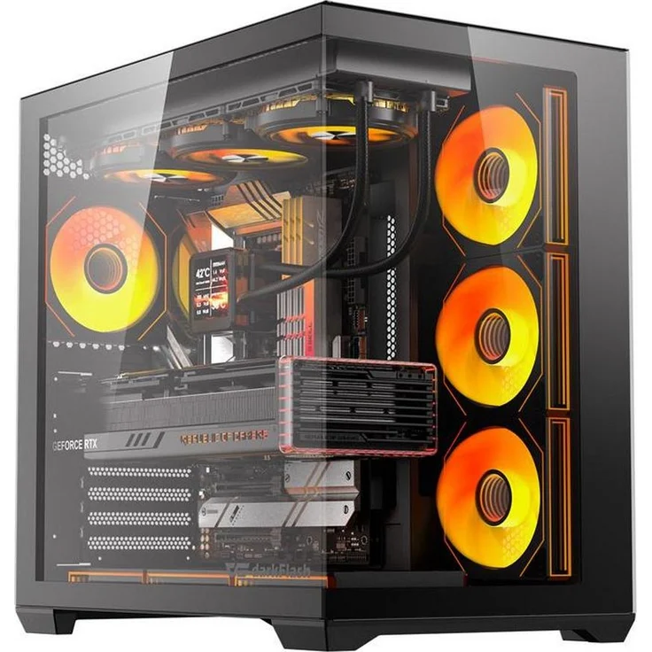 darkFlash C280 BLK, Midi-Turm Computergehäuse mit 7 Lüftern, E-ATX/ATX/ITX Unterstützung und gehärtetem Glas