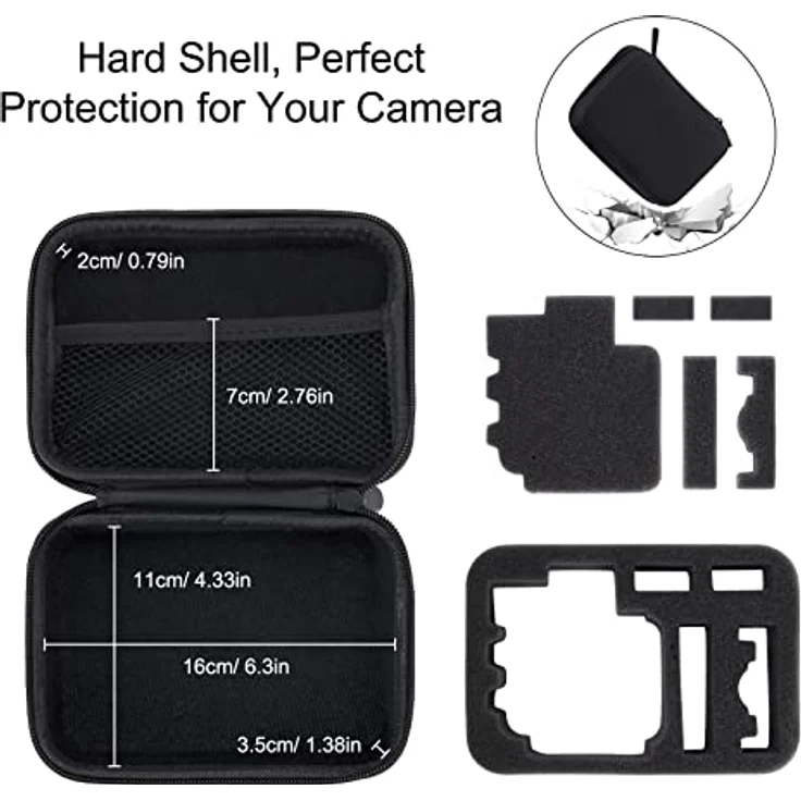 QIMEI-SHOP Tragetasche für Actionkameras, Hardcase mit Schaumstoffpolsterung, schwarz, kompatibel mit GoPro Hero 12 11 10 9 8 7 6 5 und Akaso, mittlere Größe – Bild 2