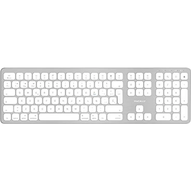 Macally BTWKEYMB-ES, erweiterte Bluetooth Funk-Tastatur mit Ziffernblock, SPANISCHES Layout, Alu-Design, kompatibel mit Mac, PC, iOS und Android