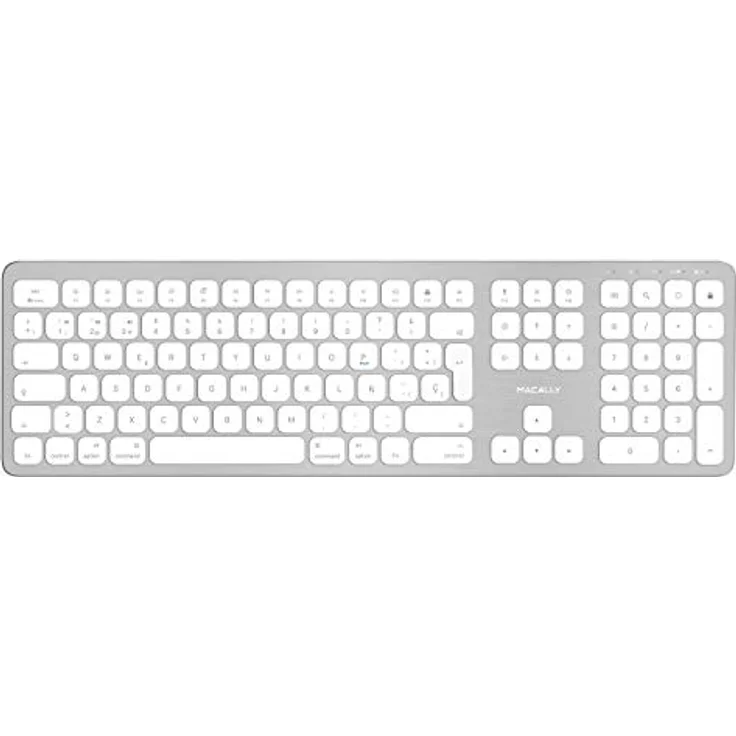Macally BTWKEYMB-ES, erweiterte Bluetooth Funk-Tastatur mit Ziffernblock, SPANISCHES Layout, Alu-Design, kompatibel mit Mac, PC, iOS und Android – Bild 1