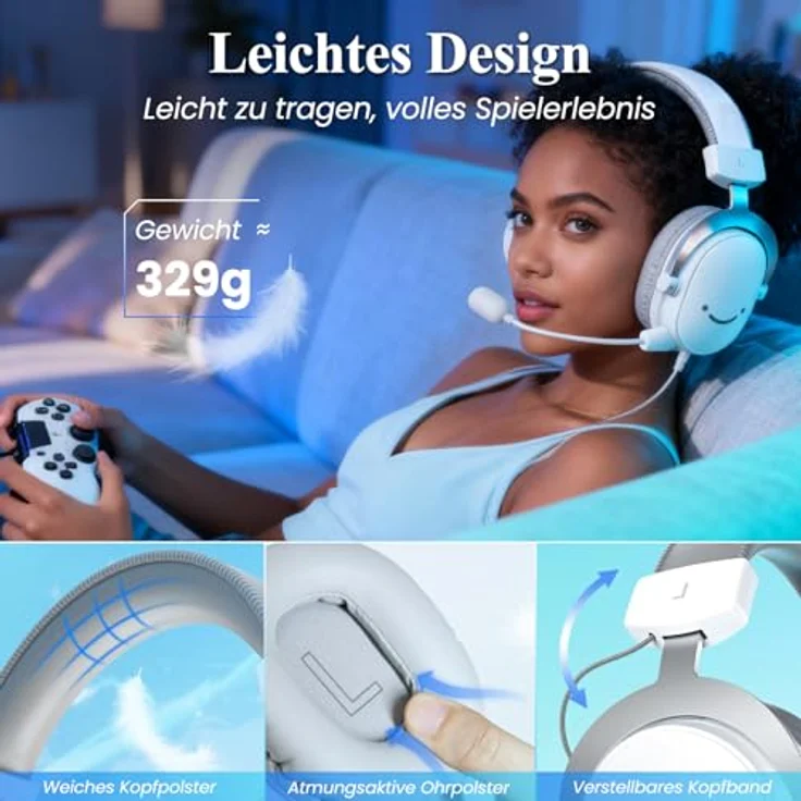 FIFINE Gaming Headset, Over Ear Kopfhörer mit Mikrofon, 7.1 Surround Sound, RGB, kompatibel mit PC, PS4, PS5, Xbox und Switch – Bild 5