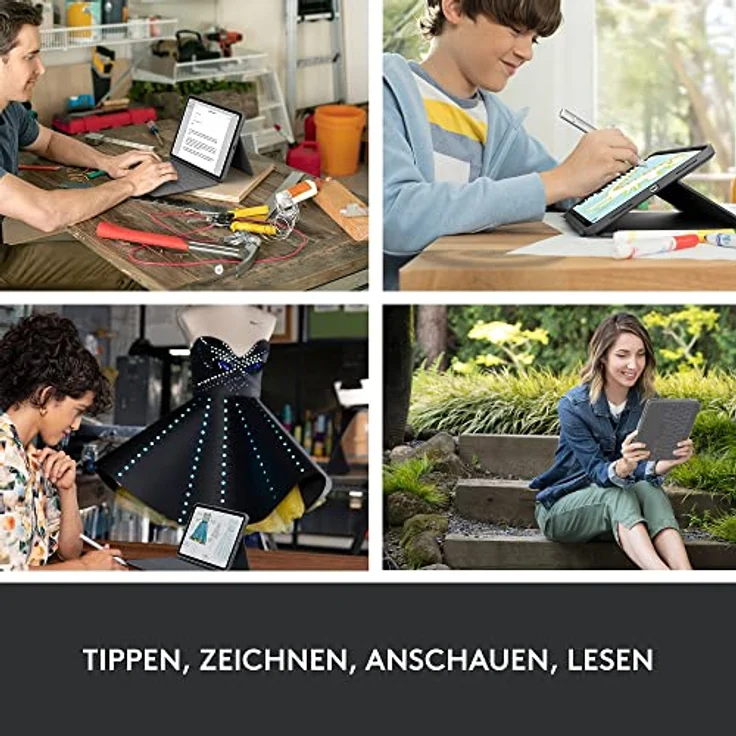 Logitech Rugged Folio für iPad (10. Generation) – Schutzcase mit Smart Connector und strapazierfähiger, spritzwassergeschützter Tastatur, German Layout - Grau – Bild 4