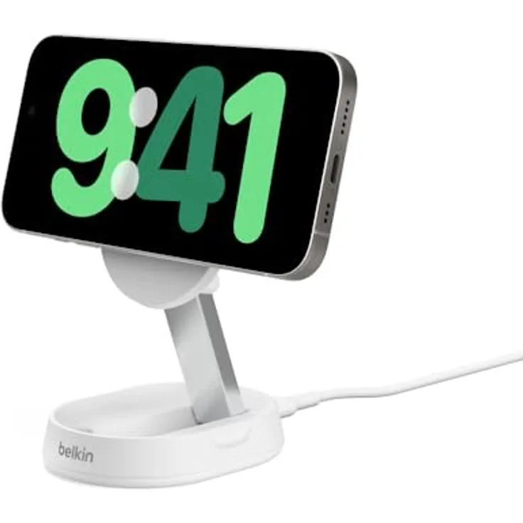 Belkin BoostCharge Pro induktive Ladestation 15W, Qi2-Ladegerät, kabelloses Ladegerät, kompatibel mit MagSafe, kabelloses Qi2-Ladestation für Apple iPhone 15 und mehr, inkl. 20-W-Netzteil – Weiß