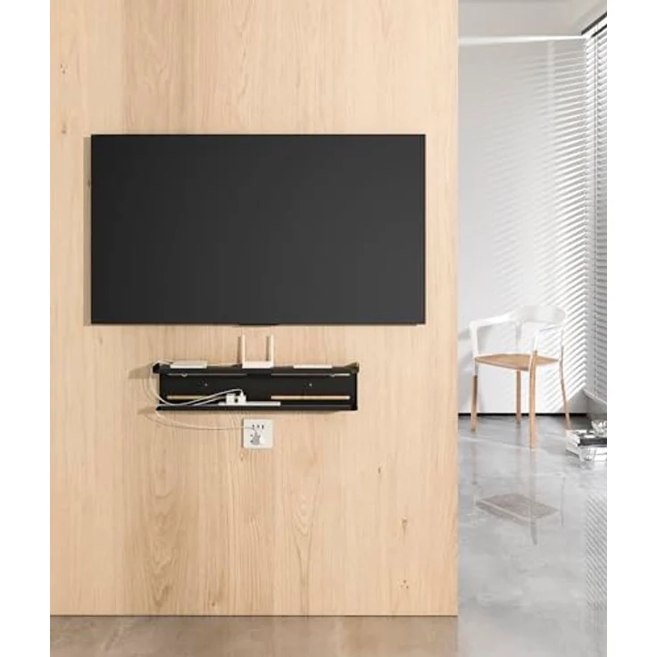My Wall HZ 18 L, Wand-Ablagefach in Schwarz mit rückseitiger Montage für TV und Geräte, rutschfestem Silikonkissen und robuster Stahlkonstruktion – Bild 4