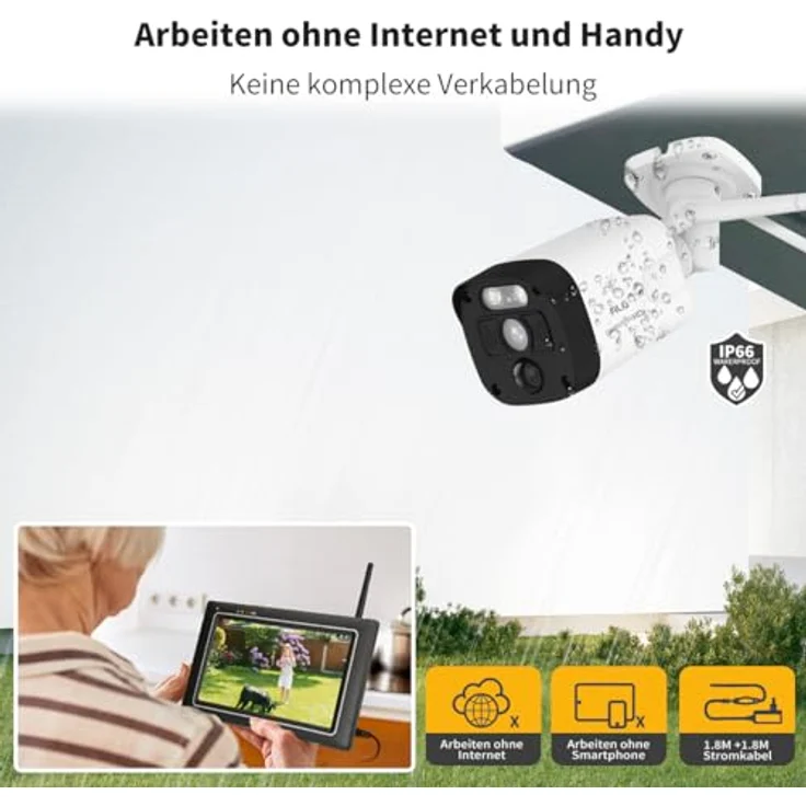 SecuFirst 2K Überwachungskamera Aussen Set mit Innen Monitor, 7 Zoll Touchscreen, AI Bewegungsmelder, 64 GB SD-Karte – Bild 2