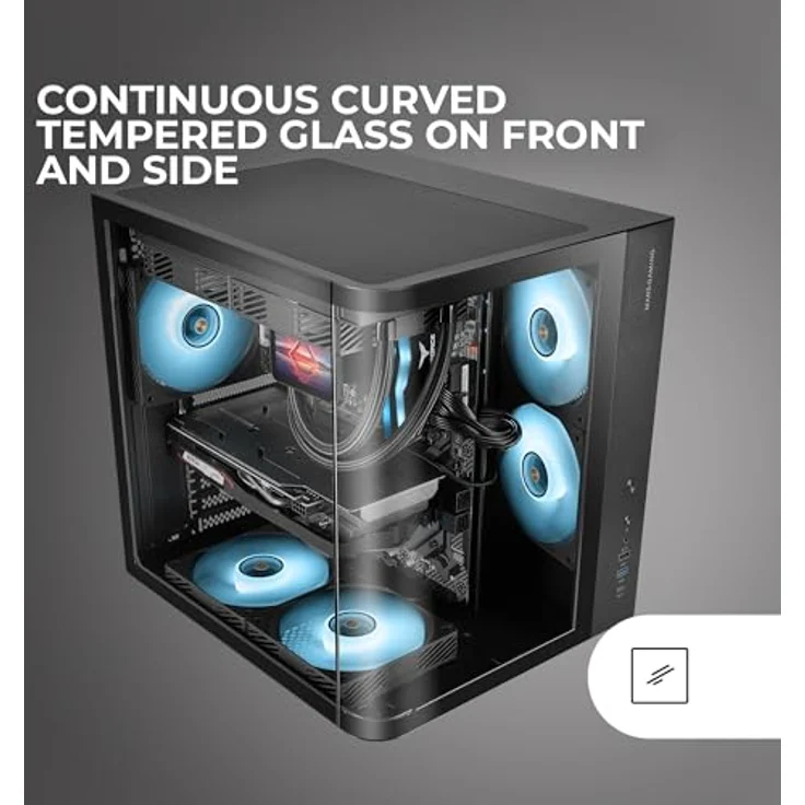 Mars Gaming MC-CURV, Midi Tower PC Gehäuse in Schwarz, ATX, micro ATX, Mini-ITX, mit gehärtetem Glaspanel und verbessertem Kabelmanagement – Bild 2