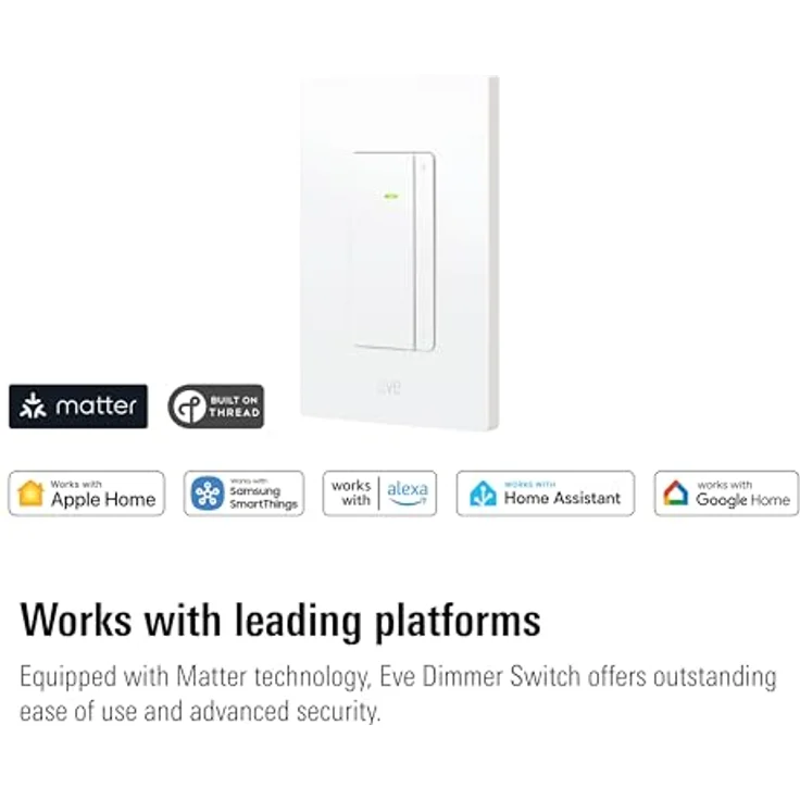 Eve Dimmer Schalter (Matter) - Smart Dimmer für Apple Home/Alexa/Google Home/SmartThings, einpolig & 3-Wege-Kompatibel, flimmerfreies Dimmen, benötigt Gewinderand-Router und Neutraldraht – Bild 2