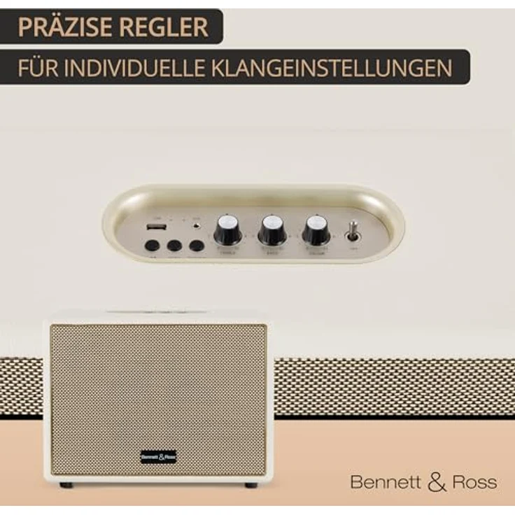 Bennett & Ross BB-880CW Blackmore Giant, Bluetooth-Lautsprecher mit 80 W RMS Leistung, creme-weiß – Bild 6