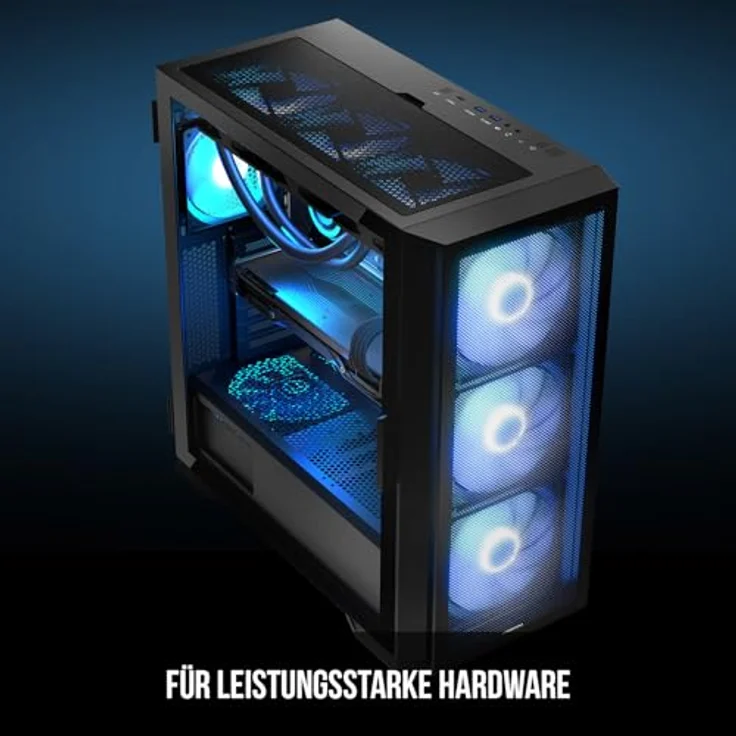 Modecom Horizon ARGB Midi Tower, PC Gehäuse für Mini-ITX, mATX, E-ATX, schwarz mit ARGB-Beleuchtung und Seitenfenster – Bild 5