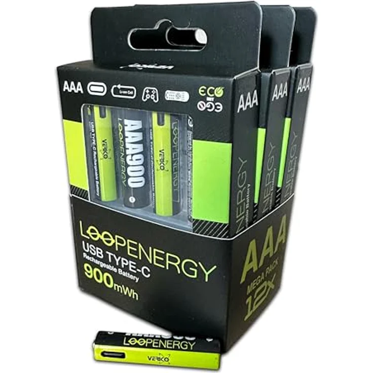 VERICO LoopEnergy AAA 900 Wiederaufladbare USB-C Batterie, 12er Pack AAA inkl. 3 Stück USB-A auf 4 x USB-C Kabel – Bild 3