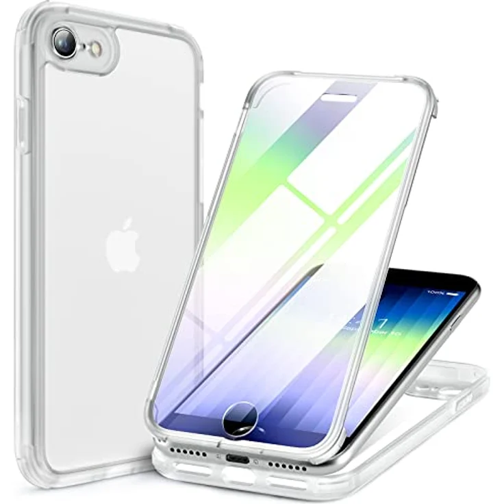 Miracase 360 Grad Hülle für iPhone SE 2022/SE 2020/iPhone 8, Ganzkörper Schutzhülle mit eingebauter Glas Displayschutzfolie, stoßfest, transparent – Bild 1