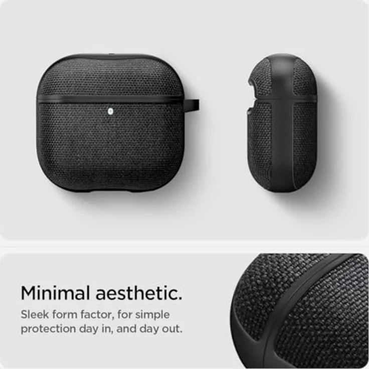 Spigen Urban Fit Hülle Case für AirPods 4 (2024) - Schwarz, hochwertiger Strickstoff, kabelloses Laden, POP Up-Mechanik – Bild 3