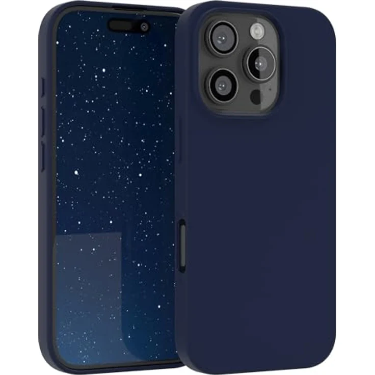 EAZY CASE Premium Silikon Handyhülle für iPhone 16 Pro, Slimcover mit Kameraschutz und Microfaser-Innenfutter, Nacht Blau – Bild 1