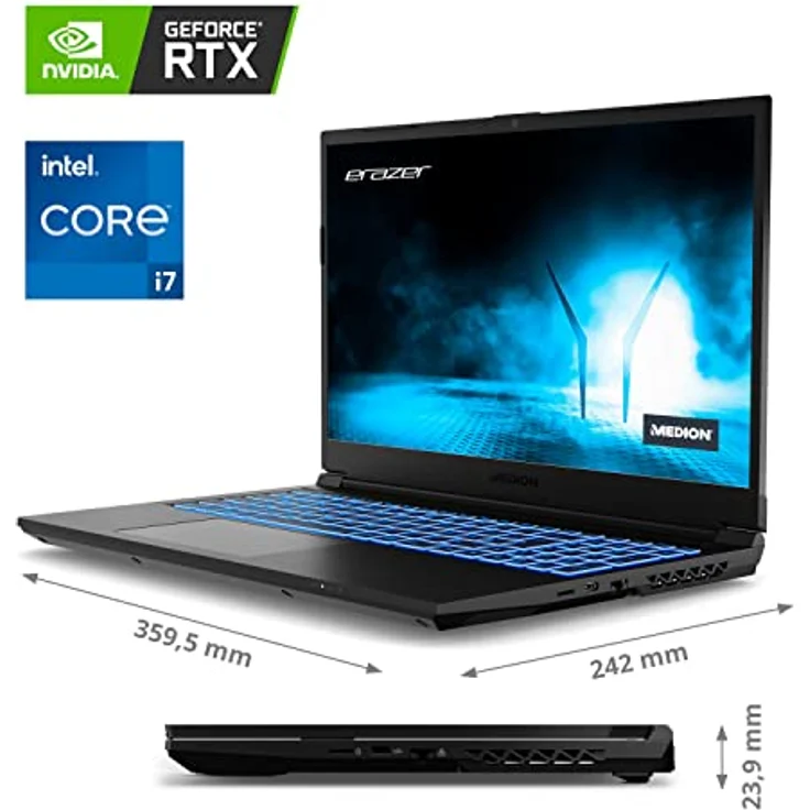 ERAZER Crawler E30 39,6 cm (15,6 Zoll) Full HD Gaming Laptop (Core i5-12450H, 16GB RAM, 512GB SSD, GeForce RTX 3050 4GB, Win 11 Home) – Bild 3