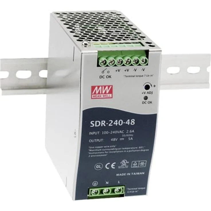 MeanWell SDR-240-24, DIN-Schienennetzgerät 240 W, 24 V DC, Betriebstemperatur -25 °C bis +70 °C – Bild 2