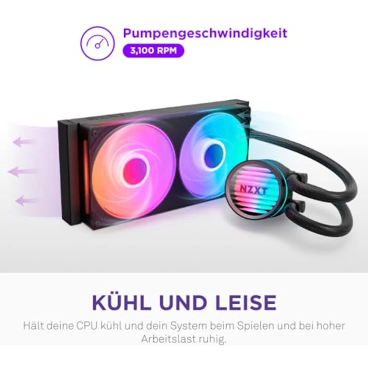 NZXT Kraken Core 240 RGB, AIO CPU-Wasserkühler mit 240-mm-Radiator und leisen PWM-Lüftern, kompatibel mit Intel® LGA 1851/1700/1200/115X & AMD® AM5/AM4, Schwarz – Bild 3