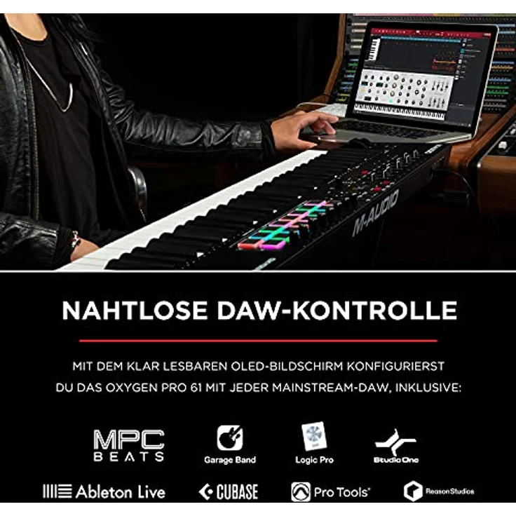 M-Audio Oxygen Pro 61 – 61-Tasten USB MIDI Keyboard Controller mit Beat Pads, MIDI-zuweisbaren Reglern, Tasten & Fadern und enthaltenem Softwarepaket – Bild 5