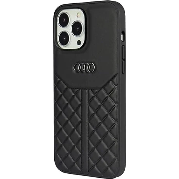 Audi Genuine Leather iPhone 13 Pro Max 6.7" Hardcase mit Rhombenmotiv, Schwarz, TPU/Naturleder, Zugriff auf alle Funktionen – Bild 3