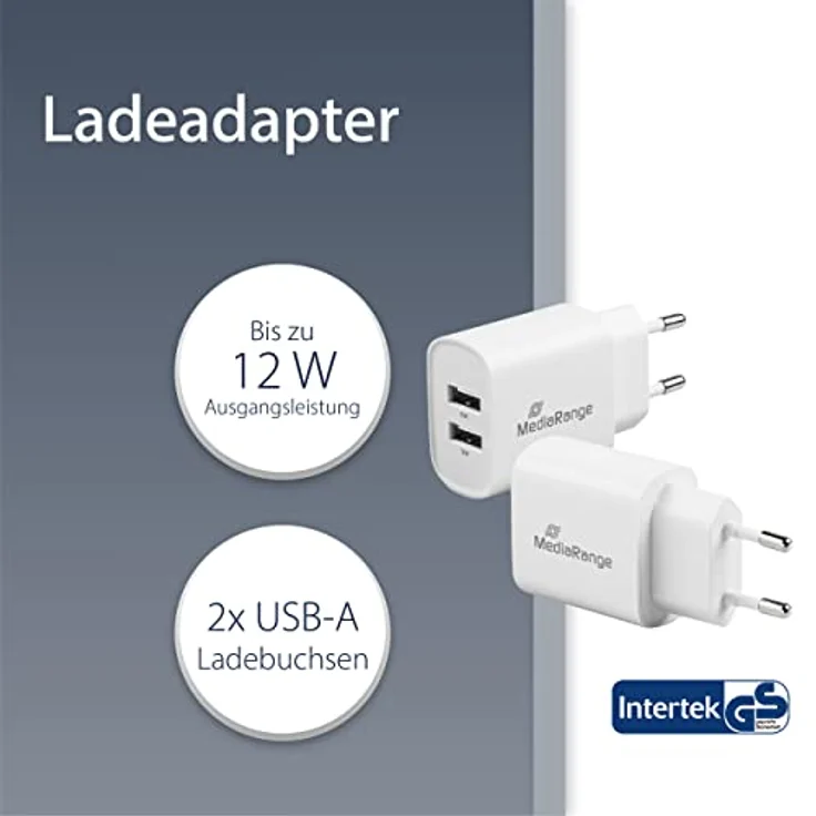 MediaRange USB-Ladeadapter - 2-Port Steckdosen-Ladeadapter 12W, 2X USB-A Ausgang zum gleichzeitigen Laden von Mehreren Endgeräten – Bild 2