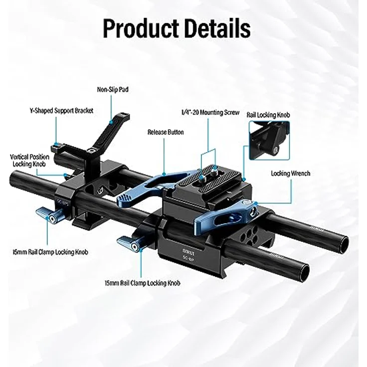 SIRUI 15 mm Stangenschienen-Grundplatte mit Kohlefaser-Stangen, Y-förmige Objektivstütze, Arca-Swiss Schnellwechselplattenklemme, Kamera-Grundplatte, kompatibel mit Follow Focus, Mattboxen und – Bild 2