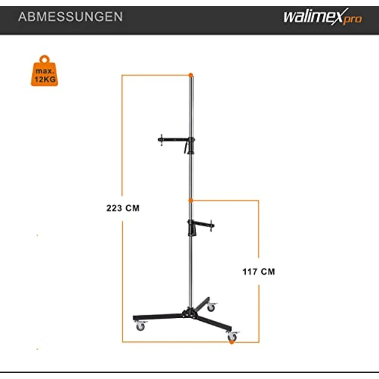 Walimex pro Roll-Stativ, 223cm, mit 2 Klemmhaltern – Bild 5
