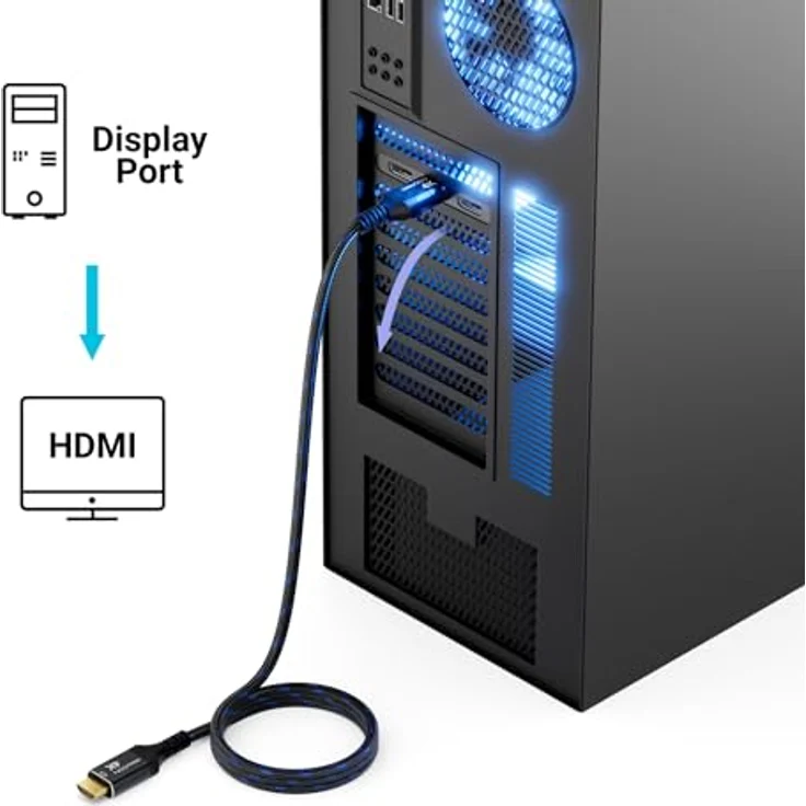 deleyCON 2m 4K DisplayPort auf HDMI Kabel, Aluminium-Stecker, Nylonkabel, 1080P@60Hz / 4K@30Hz, für Computer, PC und Beamer – Bild 3