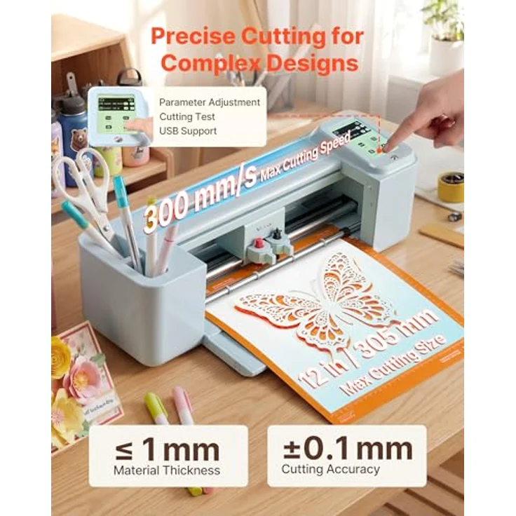 VEVOR Vinylschneidemaschine 30 cm, Schneideplotter mit Touchscreen, inkl. Material- und Werkzeugsatz, kompatibel mit Mac/Windows/Android/iOS für Bastelarbeiten und Karten – Bild 5