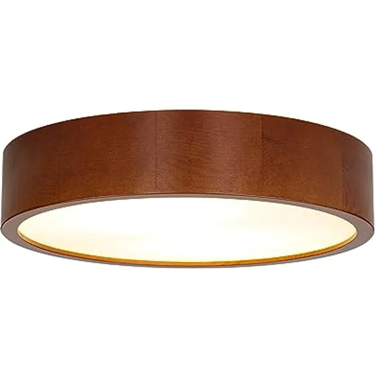 Licht-Erlebnisse Deckenlampe ARBARO Glas Holz rustikal Ø37 cm E27 blendarm 2-flammig Modern flache Deckenleuchte, Treppenhaus - Braun & Satiniert
