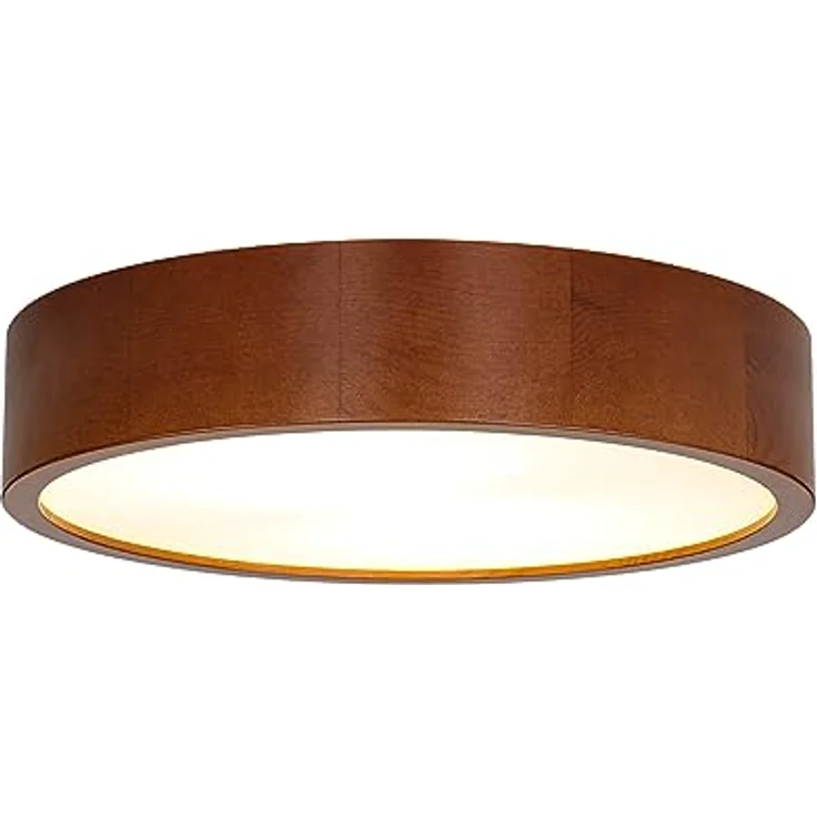 Licht-Erlebnisse Deckenlampe ARBARO Glas Holz rustikal Ø37 cm E27 blendarm 2-flammig Modern flache Deckenleuchte, Treppenhaus - Braun & Satiniert – Bild 1