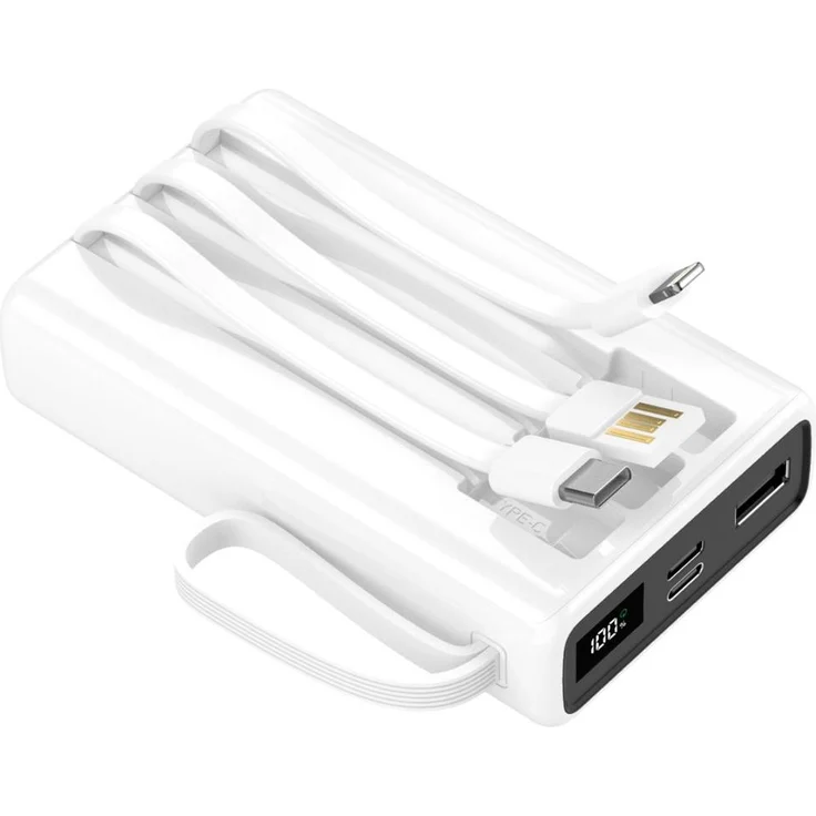 Setty Powerbank SPB-LC-210, 10000 mAh mit integrierten Kabeln, 22,5 W, Weiß