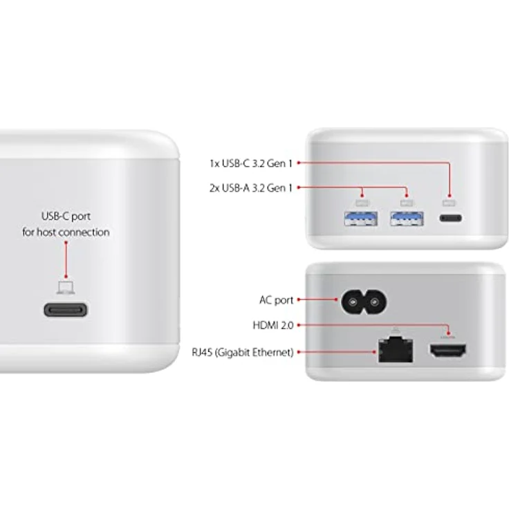 LMP PowerDock GaN Netzteil (100 W, USB-C Dock, 5 Ports, USB 2.0, HDMI 2.0, Gigabit Ethernet - 25186 (Weiß) – Bild 4